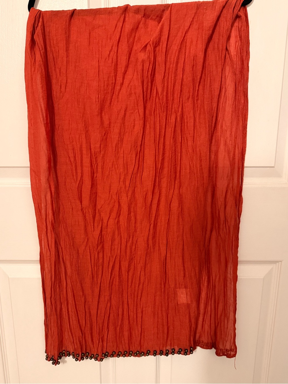 Lightweight Orange Sheer Scarf with Beaded Trim
